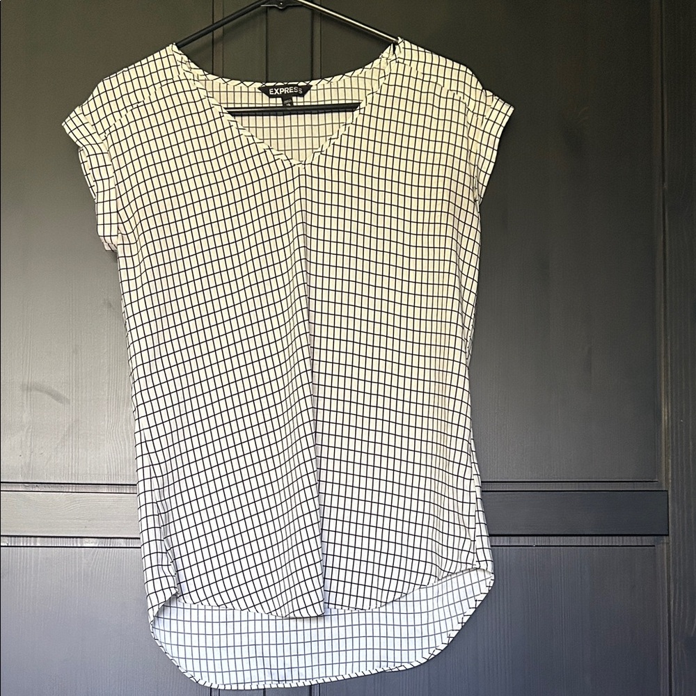 Express Black and White Grid Blouse